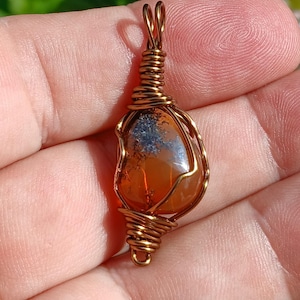 Oregon Fire Opal Pendant â€“ Dendritic Landscape Stone, Copper Wire Wrap